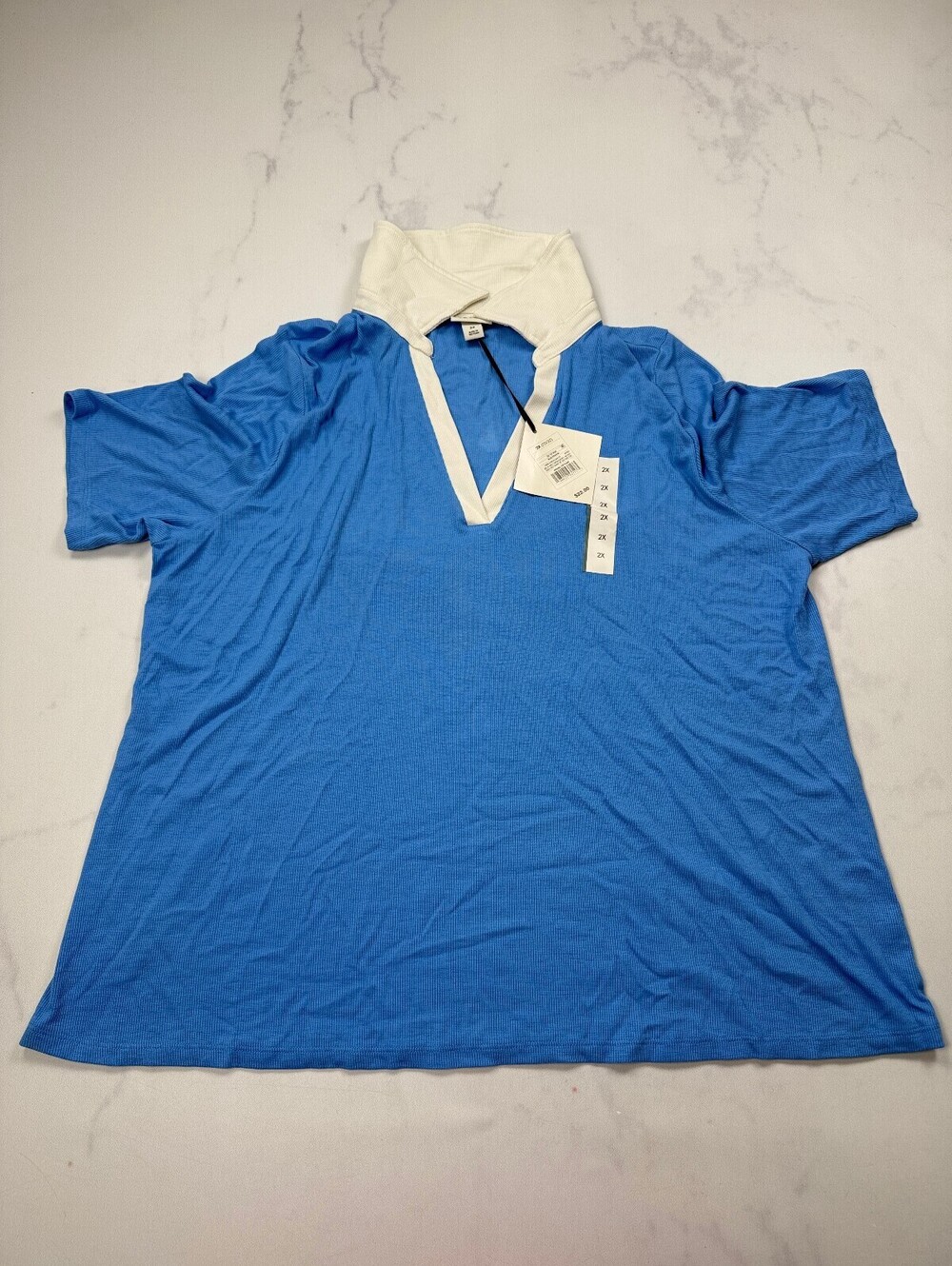 Ava & Viv Blue Polo Shirt Royal Blue Modern Classic Style - Womens 2X